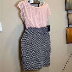 Enfocus Studio Blush Pink & Black Polka Dot Dress